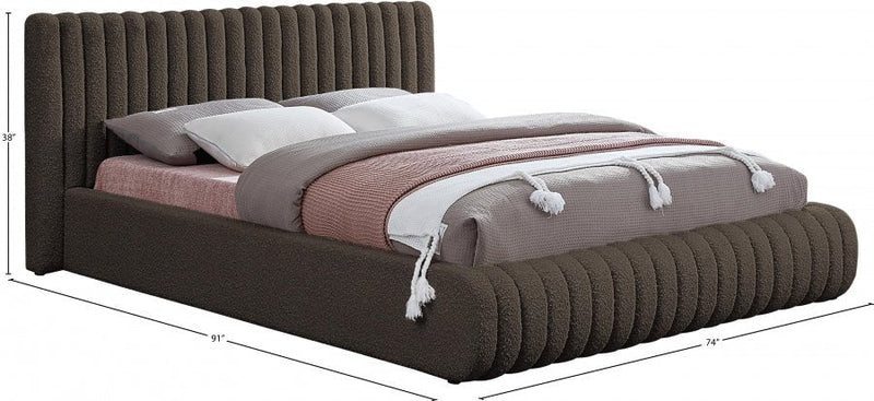 Nash Boucle Fabric Queen Bed Brown - Gate FurnitureQueen Bed