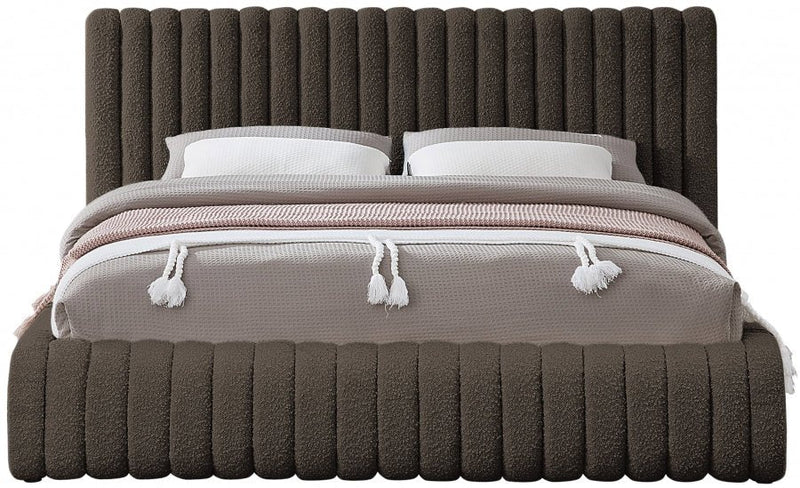 Nash Boucle Fabric Queen Bed Brown - Gate FurnitureQueen Bed
