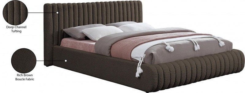 Nash Boucle Fabric Queen Bed Brown - Gate FurnitureQueen Bed
