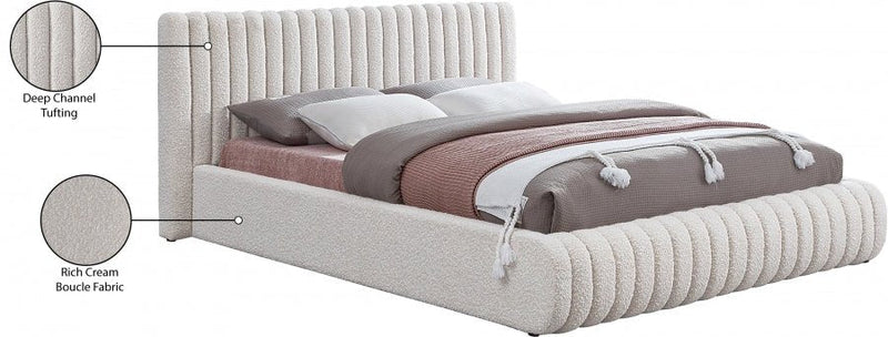 Nash Boucle Fabric Queen Bed Cream - Gate FurnitureQueen Bed
