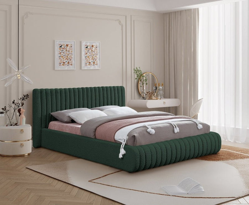 Nash Boucle Fabric Queen Bed Green - Gate FurnitureQueen Bed
