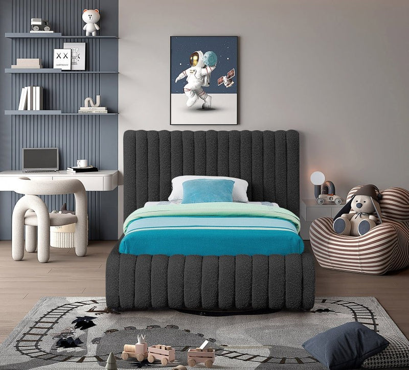 Nash Boucle Fabric Twin Bed Black - Gate FurnitureTwin Bed
