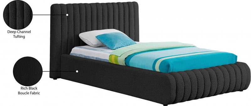 Nash Boucle Fabric Twin Bed Black - Gate FurnitureTwin Bed