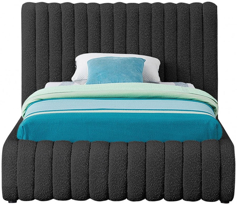 Nash Boucle Fabric Twin Bed Black - Gate FurnitureTwin Bed