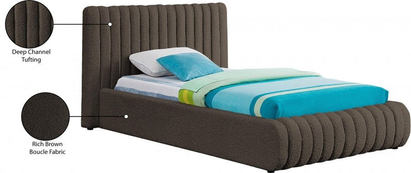 Nash Boucle Fabric Twin Bed Brown - Gate FurnitureTwin Bed