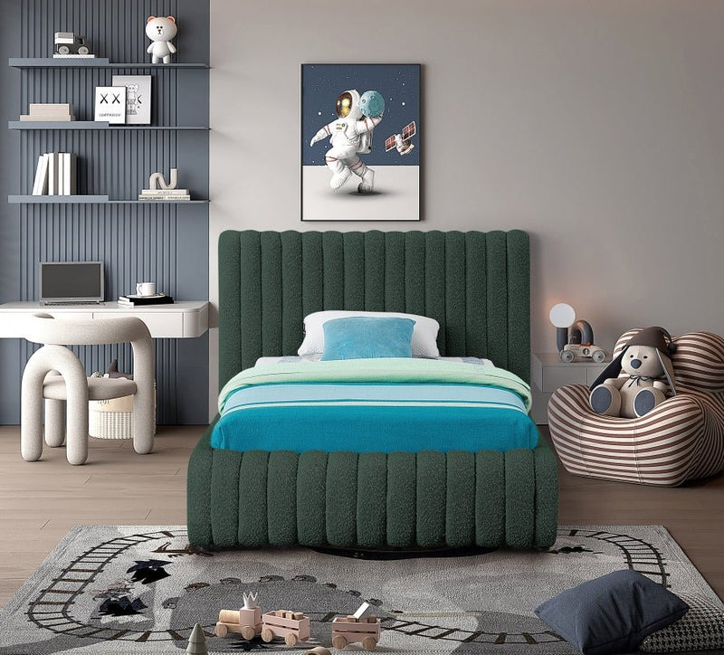 Nash Boucle Fabric Twin Bed Green - Gate FurnitureTwin Bed