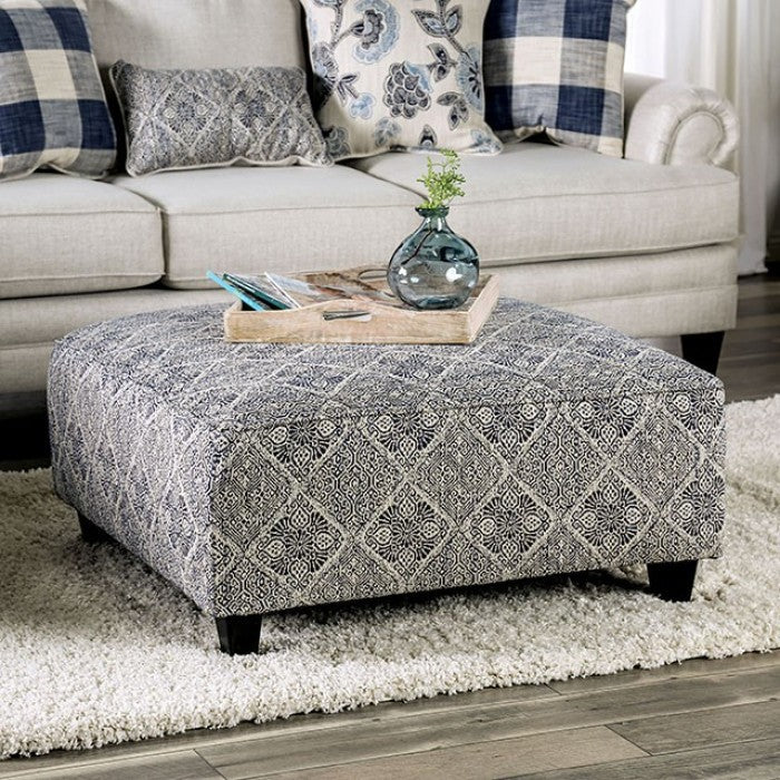 Nash Ivory/Navy Ottoman - SM8101-OT