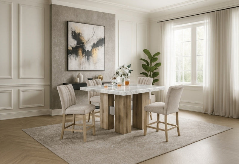 D04 Natural Bar Table + D8685 Beige/Nat Bar Stool - D04BT-NAT+D8685BS-BEIGE/NAT