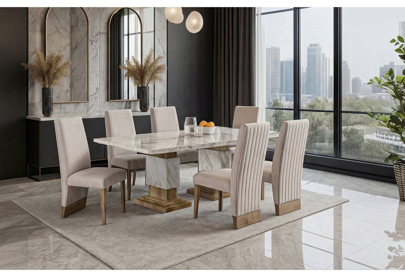 D12 Dining Table Natural+ 8 D12 Dining Chair Beige Natural - D12DT-NAT+D12DC-BEIGE/NAT 9PC