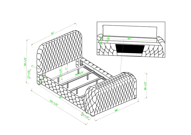 Natalia Black King Upholstered Fireplace Bed with TV Lift - Gate FurnitureKing Bed