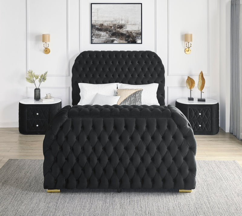 Natalia Black Queen Upholstered Fireplace Bed with TV Lift - Gate FurnitureQueen Bed