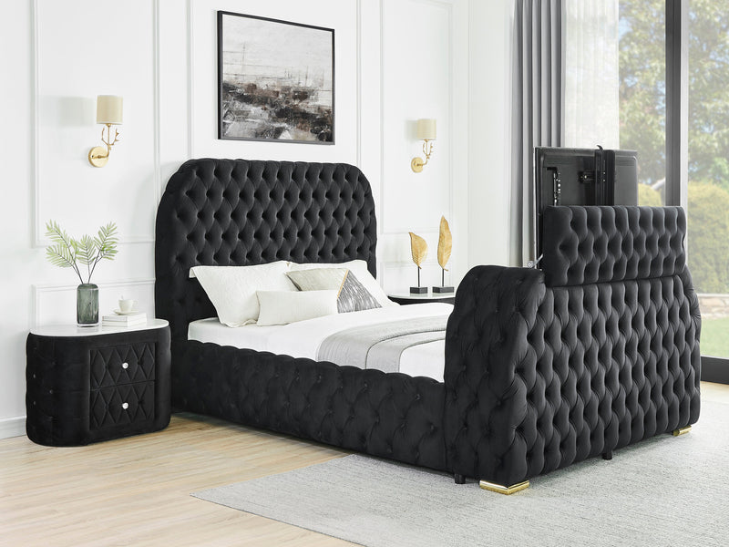 Natalia Black Upholstered Bedroom Set with TV Lift - Gate FurnitureBedroom Set