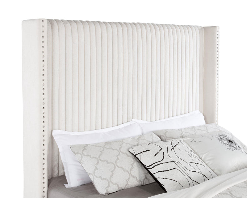Natasha 65-inch Upholstered Eastern King Wingback Bed Cream - 306051KE