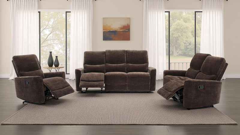 Navarro Chenille Upholstered Reclining Sofa Dark Brown - 609571
