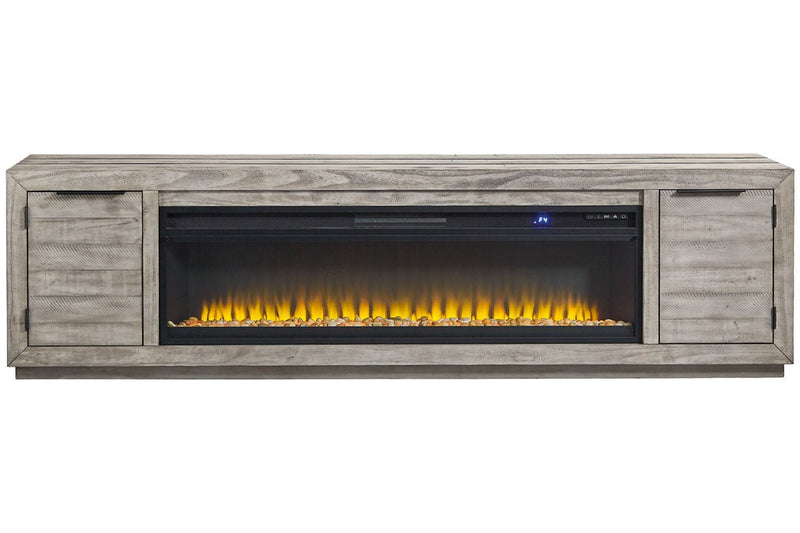 Naydell Gray 92" TV Stand with Electric Fireplace - Gate FurnitureTV Stand