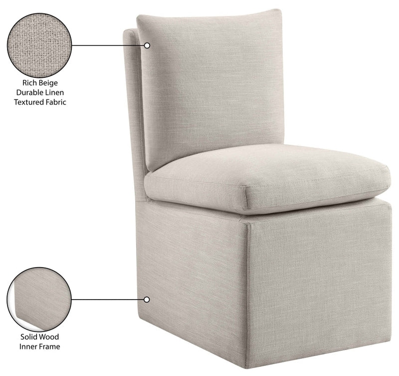 Nelori Linen Textured Performance Fabric Upholstered Dining Chair in Beige, Set of 2 - 11097Beige-C