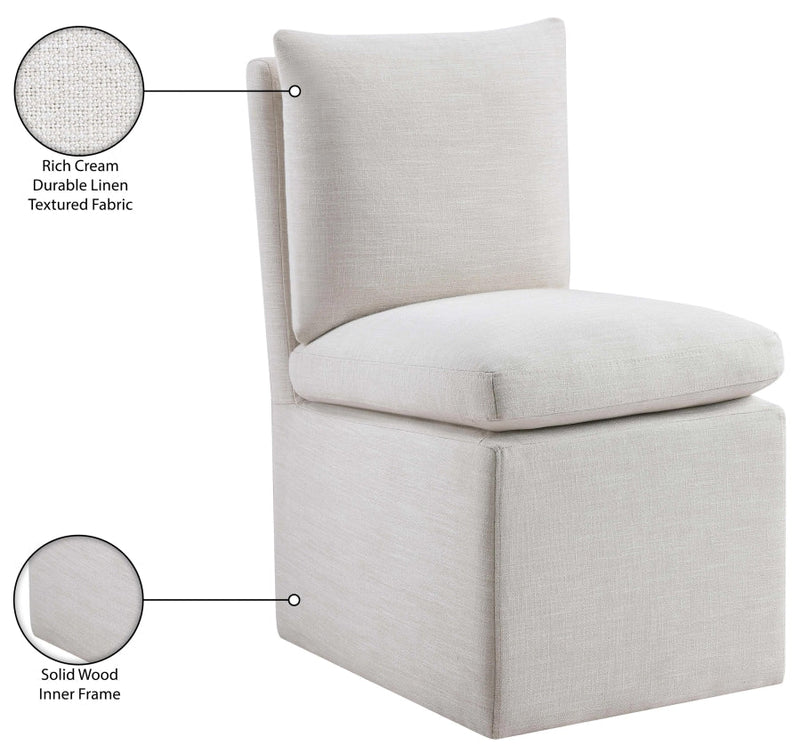 Nelori Linen Textured Performance Fabric Upholstered Dining Chair in Cream, Set of 2 - 11097Cream-C