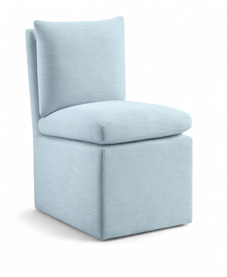 Nelori Linen Textured Performance Fabric Upholstered Dining Chair in Light Blue, Set of 2 - 11097LtBlu-C
