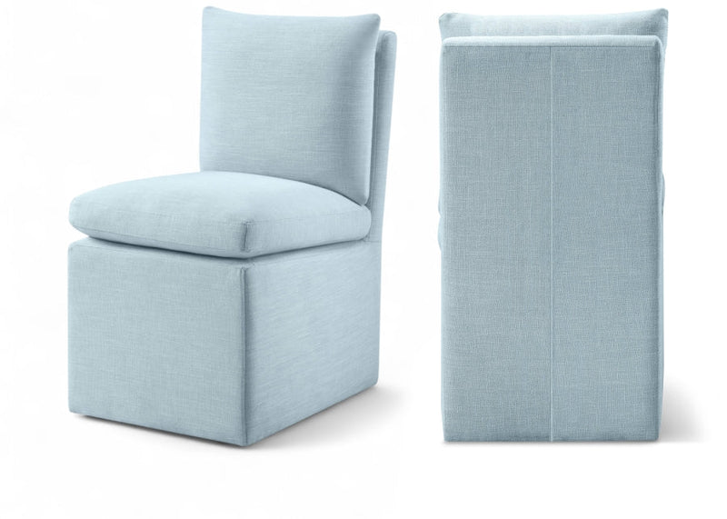 Nelori Linen Textured Performance Fabric Upholstered Dining Chair in Light Blue, Set of 2 - 11097LtBlu-C
