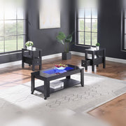 Neo - Black Coffee Table Set, Coffee Table and 2 End Tables with Storage Shelf and Multi Color LED - T200-3PC-Set