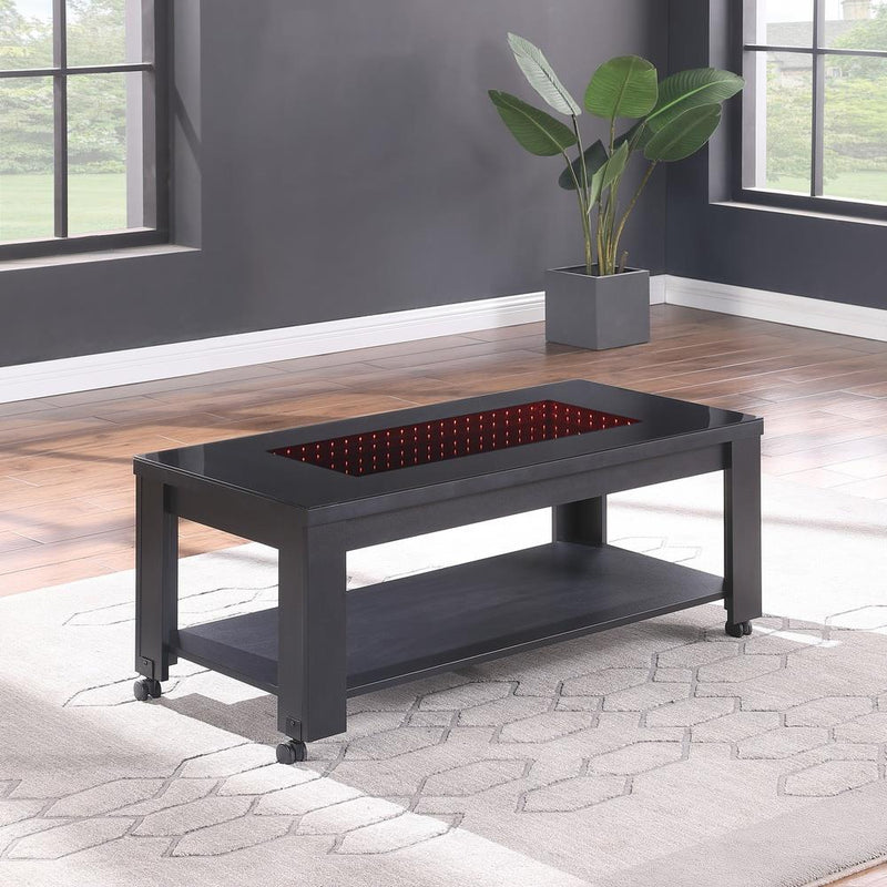 Neo - Black Coffee Table with Storage Shelf and Multi Color LED - T200-C