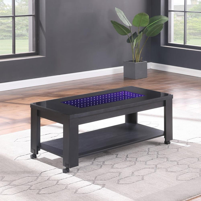 Neo - Black Coffee Table with Storage Shelf and Multi Color LED - T200-C