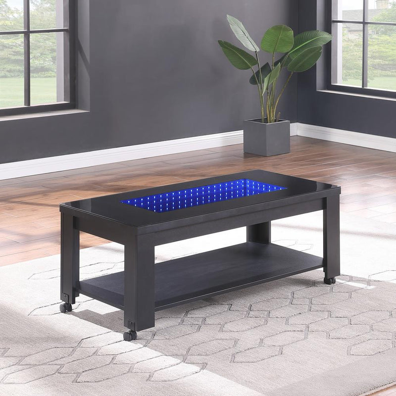Neo - Black Coffee Table with Storage Shelf and Multi Color LED - T200-C