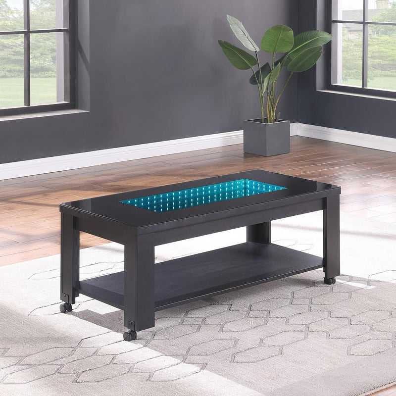 Neo - Black Coffee Table with Storage Shelf and Multi Color LED - T200-C