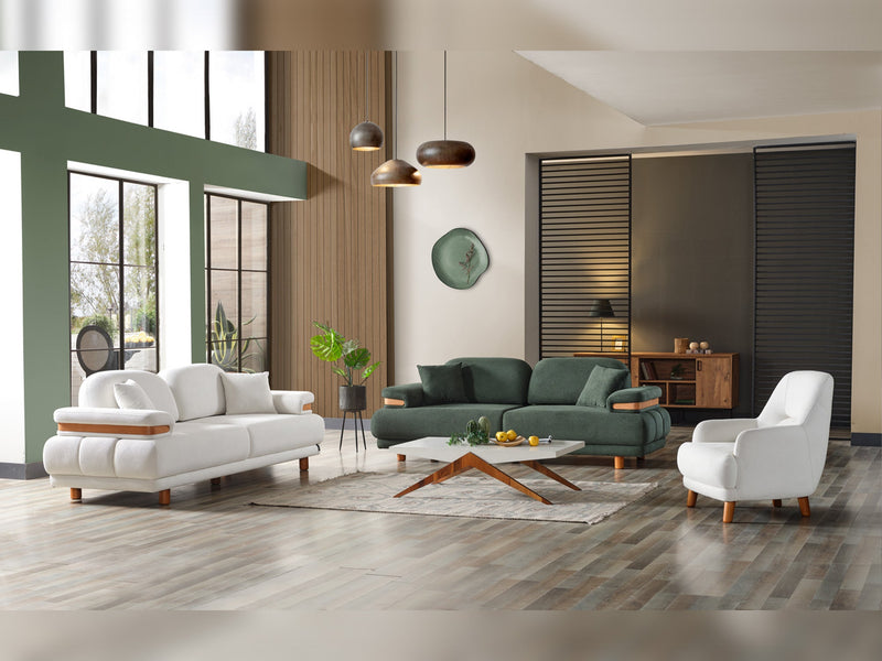 Neo Mustang 4-pieces (2 Sofa & 2 Chair) Livingroom in White - Green - 200-ELIF-NEOM-A187-3311