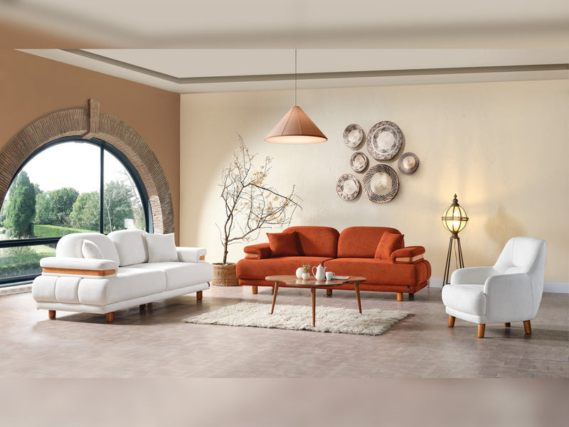 Neo Mustang 4-pieces (2 Sofa & 2 Chair) Livingroom in White - Green - 200-ELIF-NEOM-A187-3311