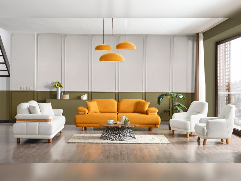 Neo Mustang 4-pieces (2 Sofa & 2 Chair) Livingroom in White - Green - 200-ELIF-NEOM-A187-3311