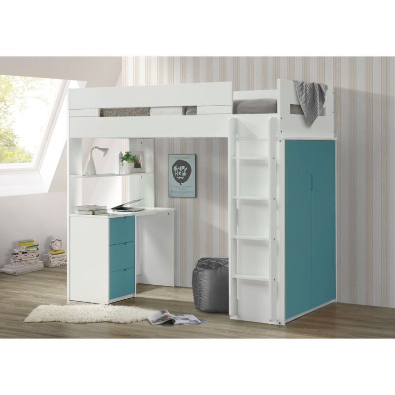 Nerice Twin Loft Bed W/Desk & Wardrobe - 38045