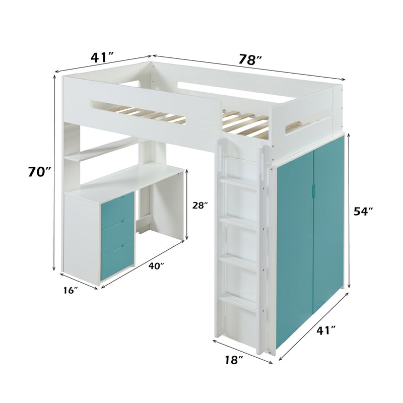Nerice Twin Loft Bed W/Desk & Wardrobe - 38045
