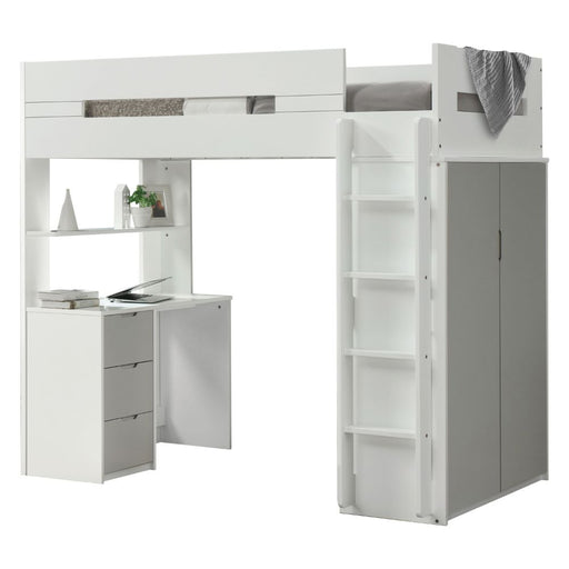 Nerice Twin Loft Bed W/Desk & Wardrobe - 38050