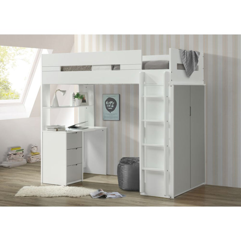 Nerice Twin Loft Bed W/Desk & Wardrobe - 38050