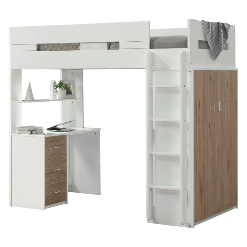 Nerice Twin Loft Bed W/Desk & Wardrobe - 38055