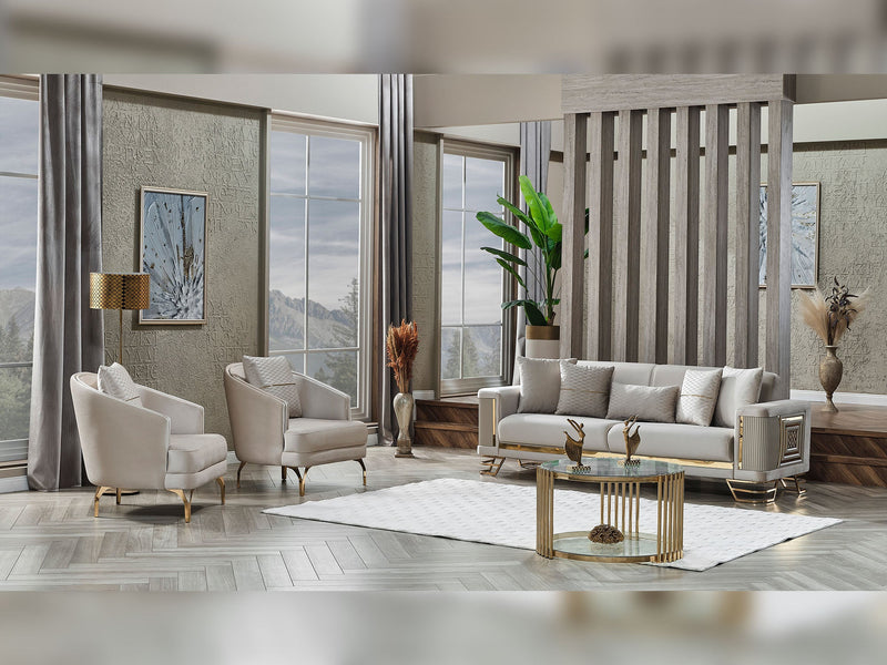Neva 3-pieces (Sofa & Loveseat & Chair) Livingroom in Light Grey - 200-SER-NEV-VELVET938-321