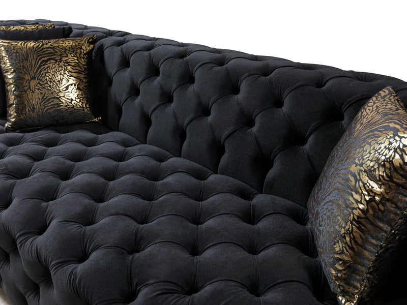 Neva Black Velvet Double Chaise Sectional - Gate FurnitureSectional
