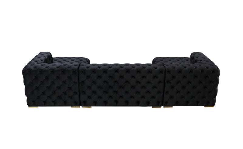 Neva Black Velvet Double Chaise Sectional - Gate FurnitureSectional
