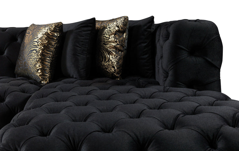 Neva Black Velvet Double Chaise Sectional - Gate FurnitureSectional