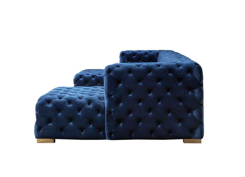 Neva Blue Velvet Double Chaise 138" Sectional [ETA: 8/23] - Gate FurnitureSectional