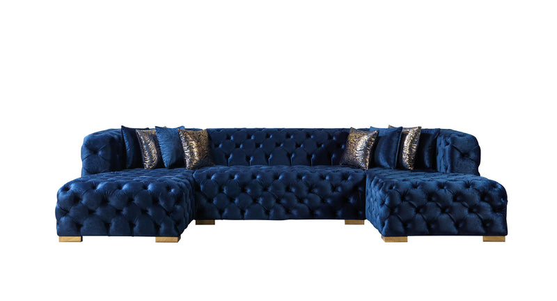 Neva Blue Velvet Double Chaise 138" Sectional [ETA: 8/23] - Gate FurnitureSectional