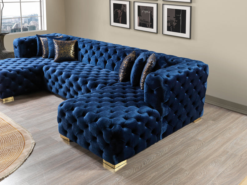 Neva Blue Velvet Double Chaise 138" Sectional [ETA: 8/23] - Gate FurnitureSectional