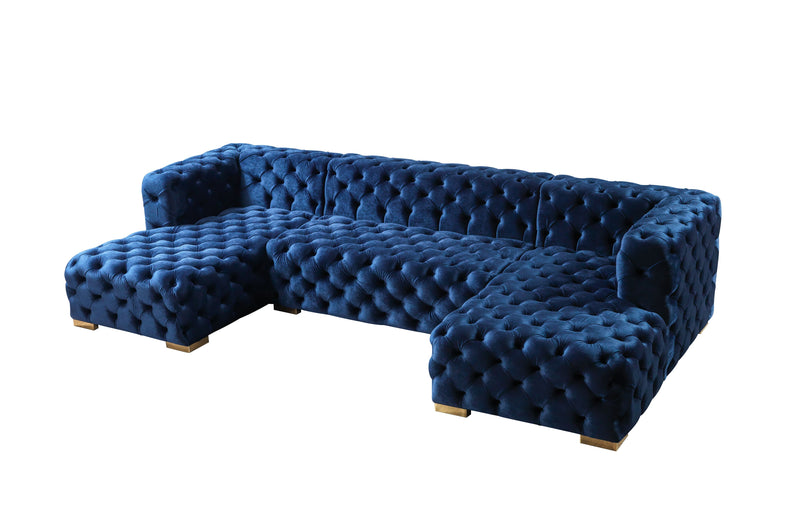 Neva Blue Velvet Double Chaise 138" Sectional [ETA: 8/23] - Gate FurnitureSectional
