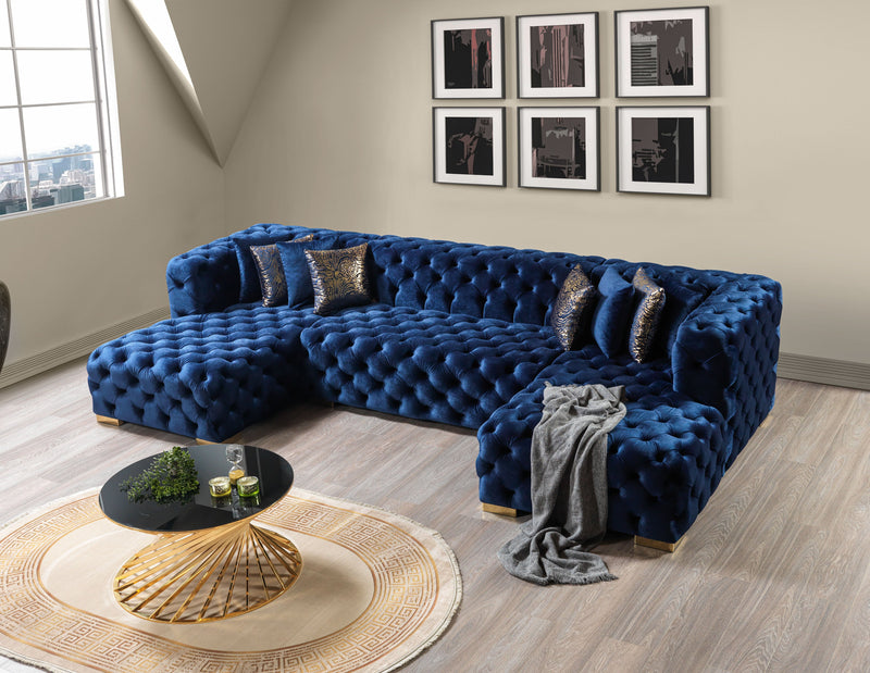 Neva Blue Velvet Double Chaise 138" Sectional [ETA: 8/23] - Gate FurnitureSectional