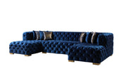 Neva Blue Velvet Double Chaise 138" Sectional [ETA: 8/23] - Gate FurnitureSectional