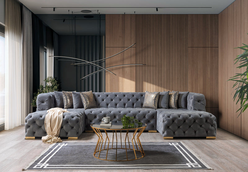 Neva Gray Velvet Double Chaise Sectional - Gate FurnitureSectional