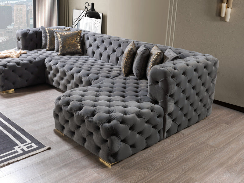 Neva Gray Velvet Double Chaise Sectional - Gate FurnitureSectional