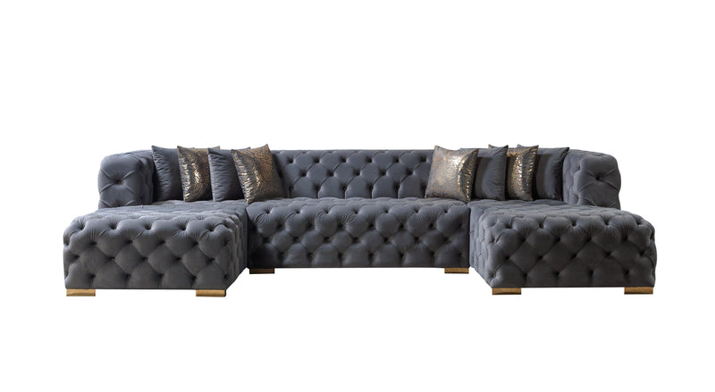 Neva Gray Velvet Double Chaise Sectional - Gate FurnitureSectional