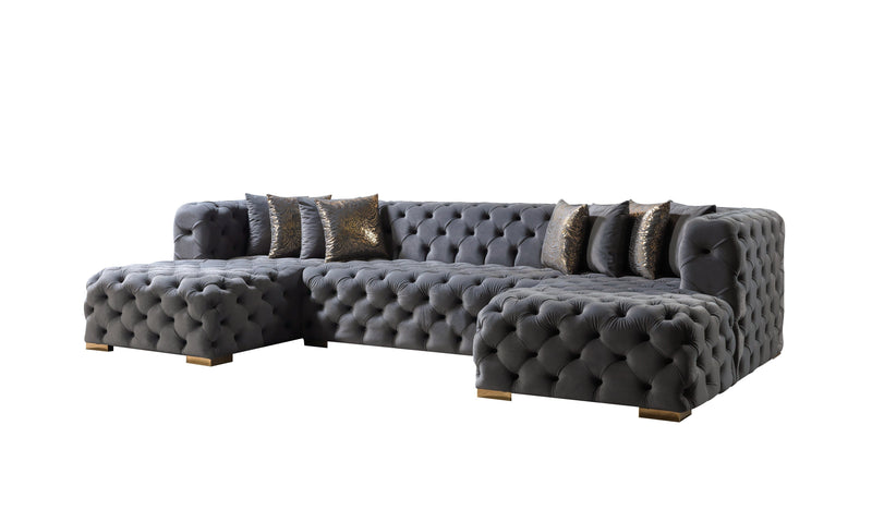 Neva Gray Velvet Double Chaise Sectional - Gate FurnitureSectional